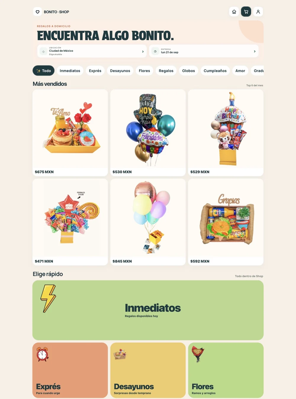 Captura real de Bonito Shop